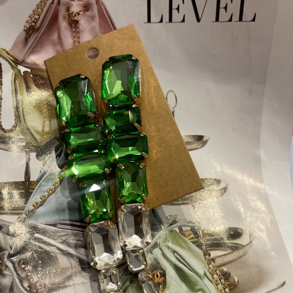Elegant Green and Silver Crystal Earrings